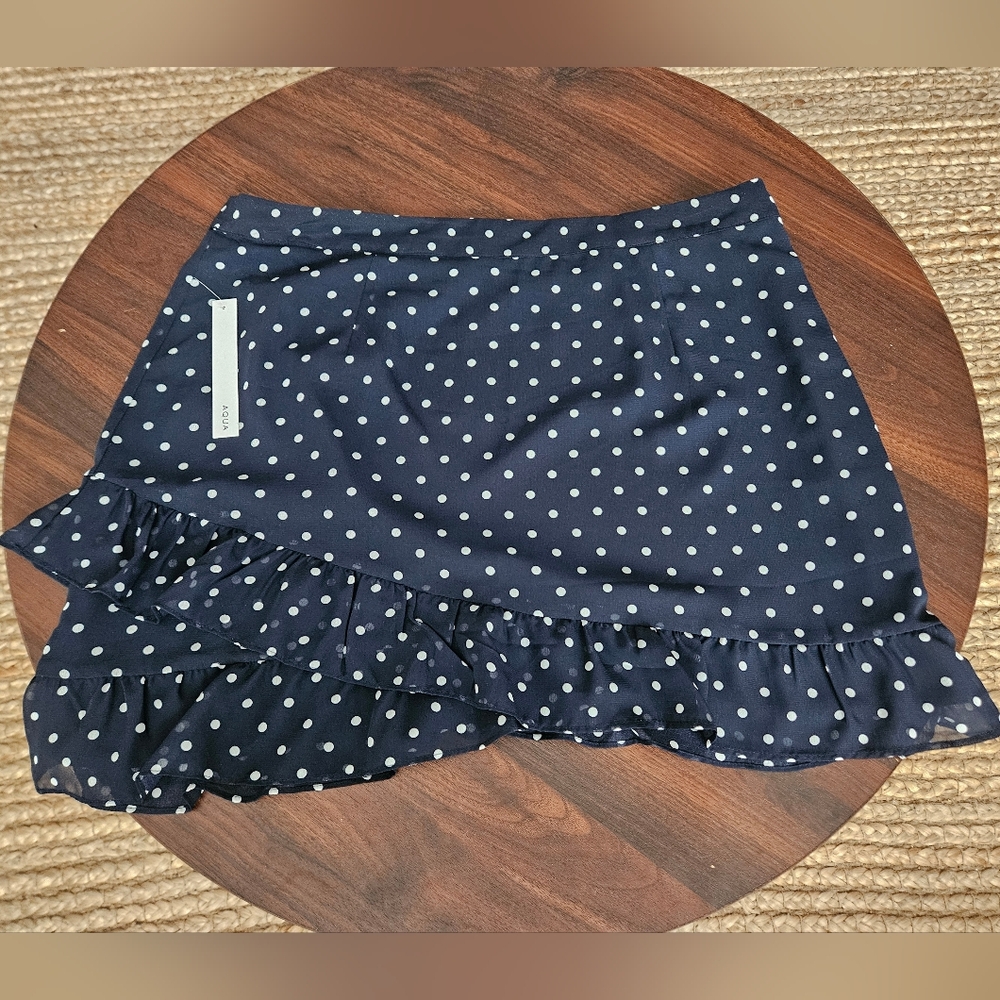 AQUA Navy Polka Dot Women's Top